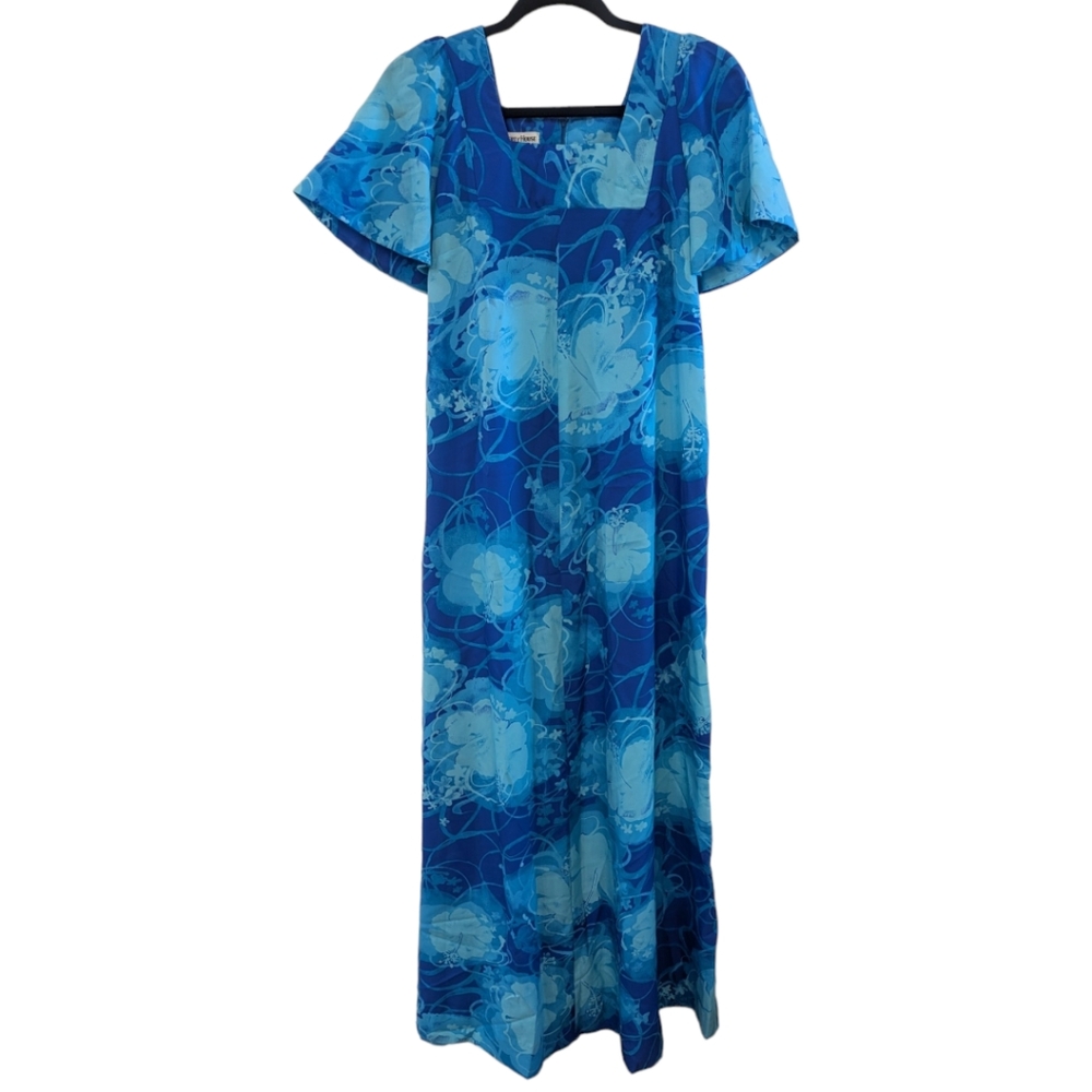 Liberty House by Tropicana Vintage Blue Floral Zip Back MuMu Dress